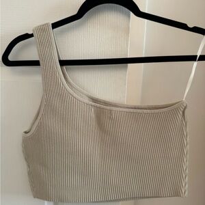 Babaton One-Shoulder Ribbed Crop Top - Cream